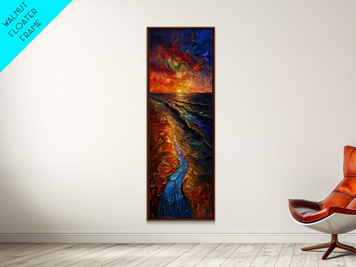 Ocean Sunset Impasto Painting Golden Purple Waves Sky Tall Poster - Image 6