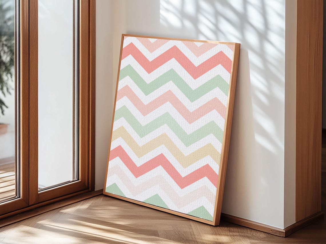 Chevron Zig Zag Pastel Wall Art Geometric Wood Framed Wall Art Decorative Wall Accent Mosaic Wall Decor Boho Art - Image 2