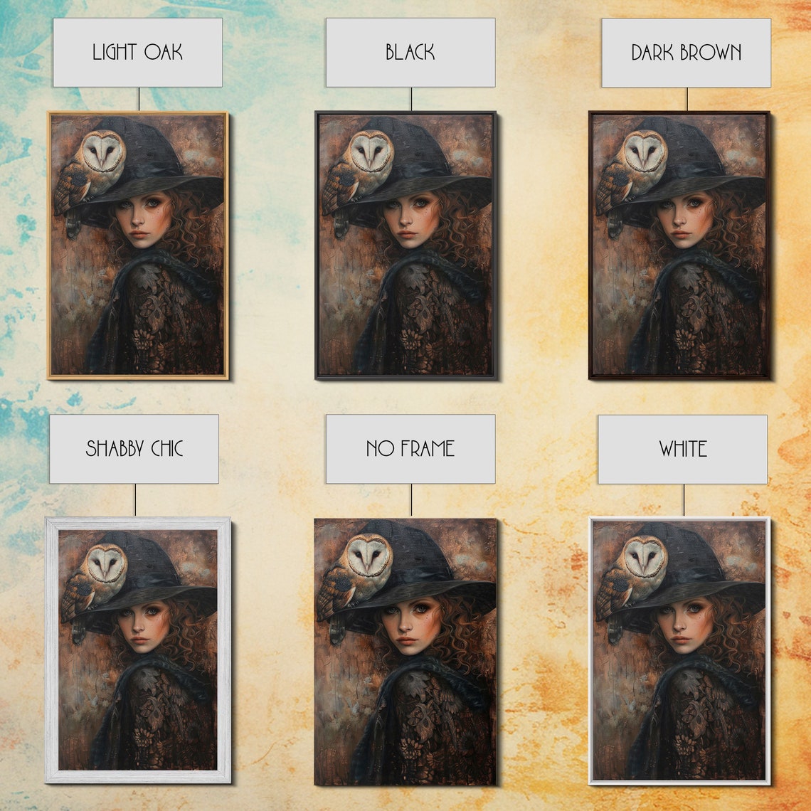 Beautiful Red Haired Witch Barn Owl Portrait Gothic Art Poster - Image 3