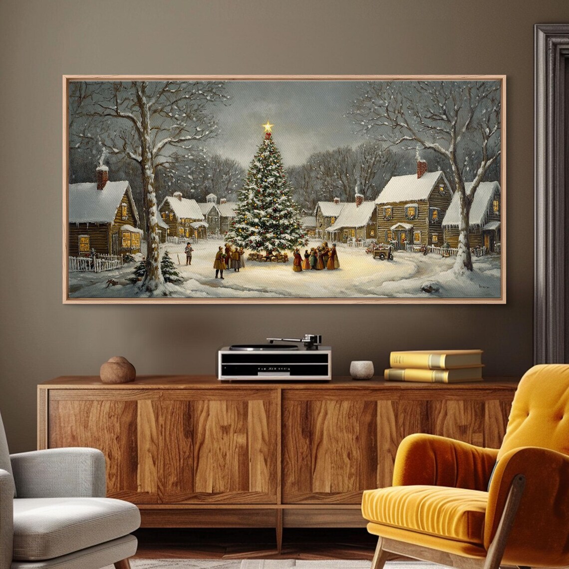 Christmas Tree in Snowy Village, Rustic Holiday Art Print - Image 4