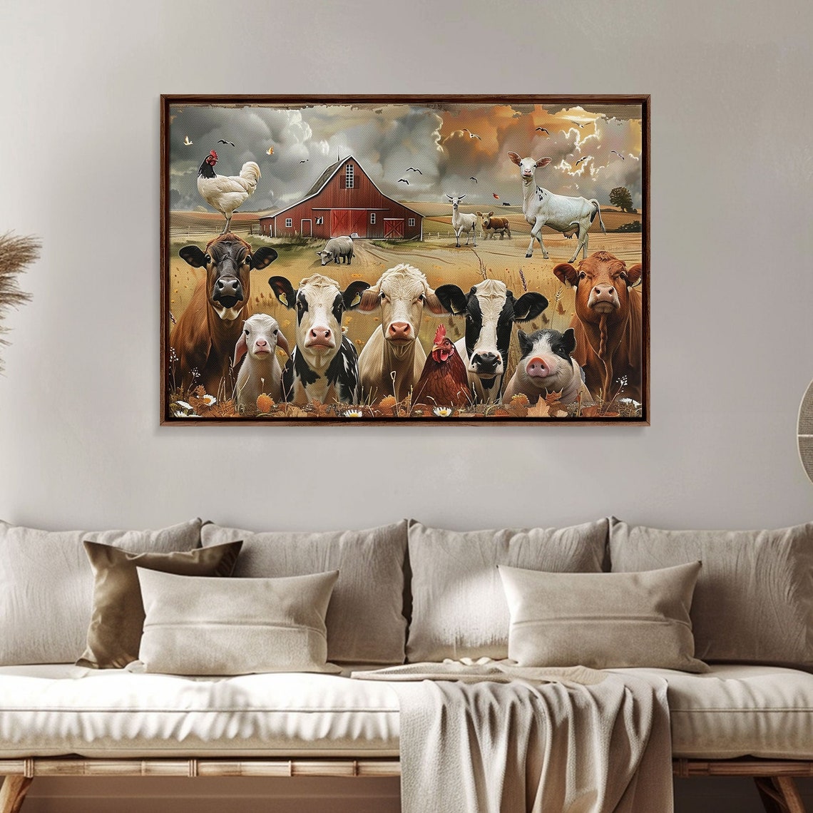 Cute Farm Animals Group Portrait Cows Pigs Chickens Barn Art Poster - Image 4