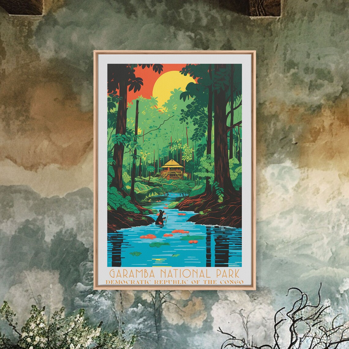 Garamba National Park Congo Jungle River Sunset Safari Wall Art Poster
