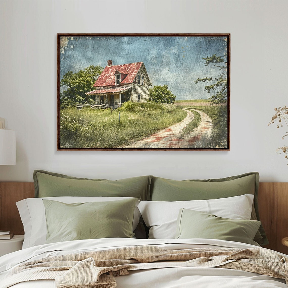Old Farmhouse Red Tin Roof Winding Dirt Road Tall Grass Vintage Poster - Image 5