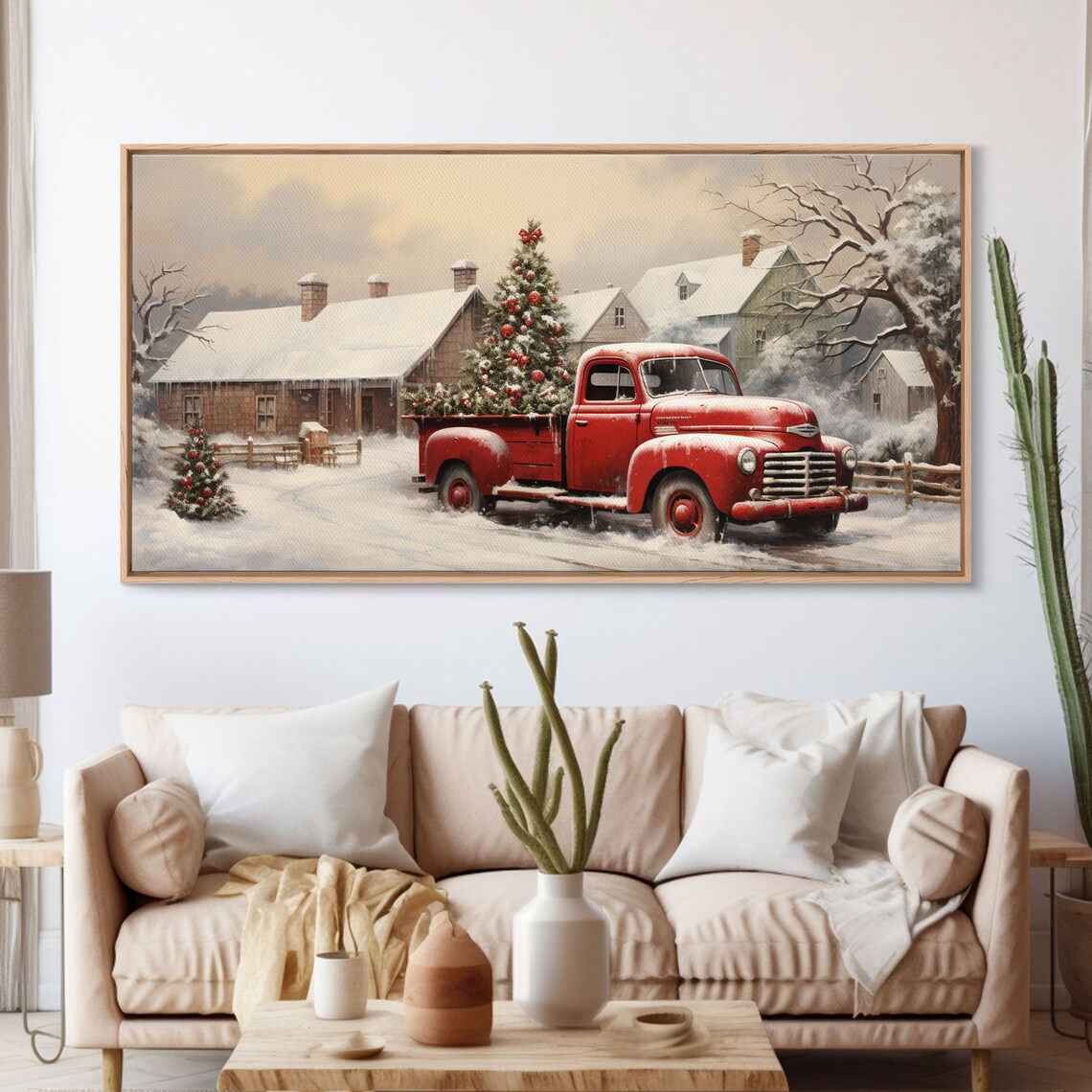 Vintage 1950s Red Truck Christmas Trees, Farmhouse Art Print - Image 3