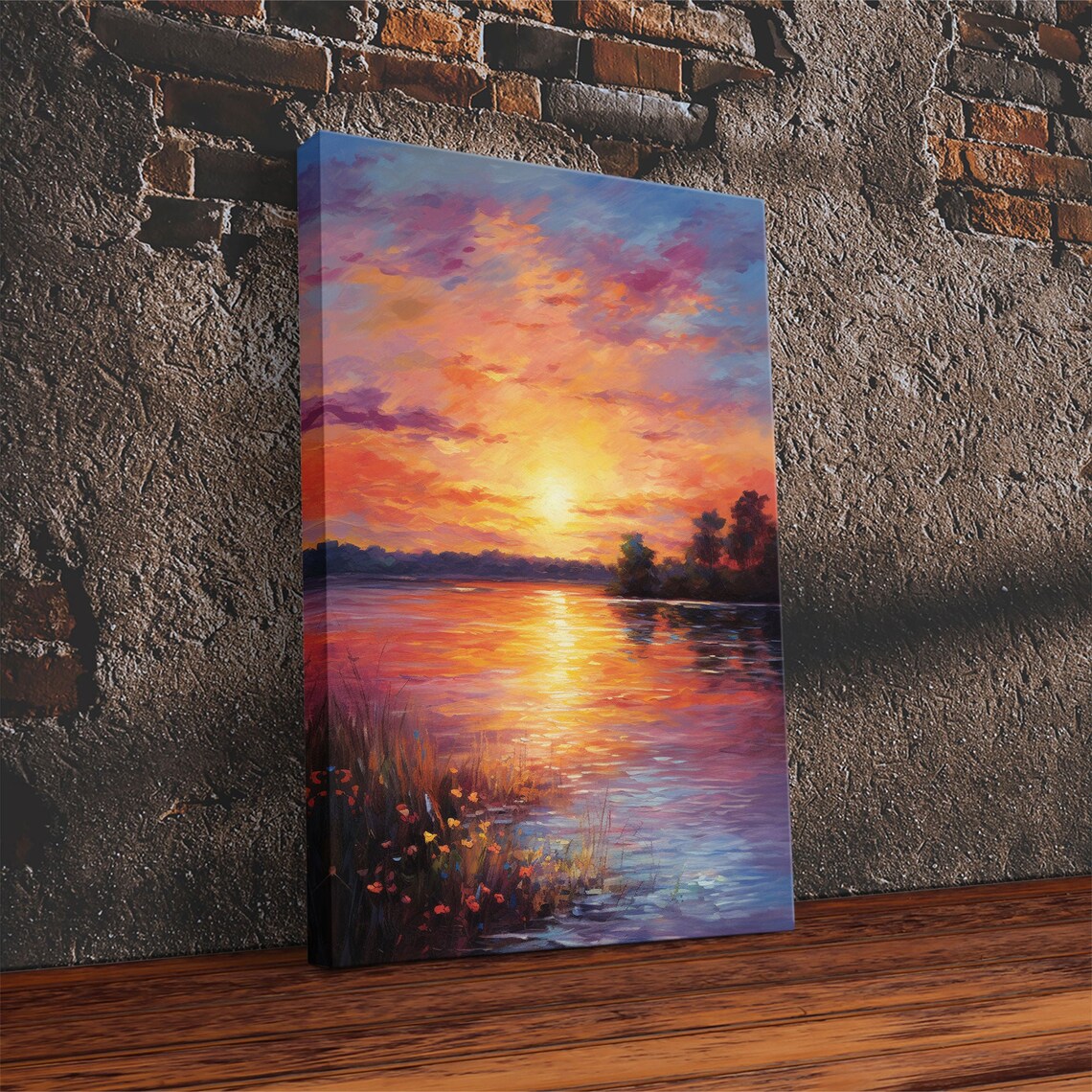 Sunset River Landscape Art Print, Nature Scene