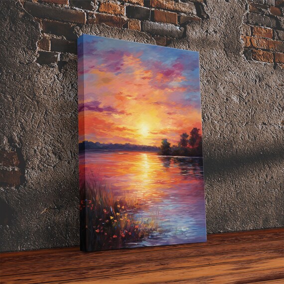 Sunset River Landscape Art Print, Nature Scene