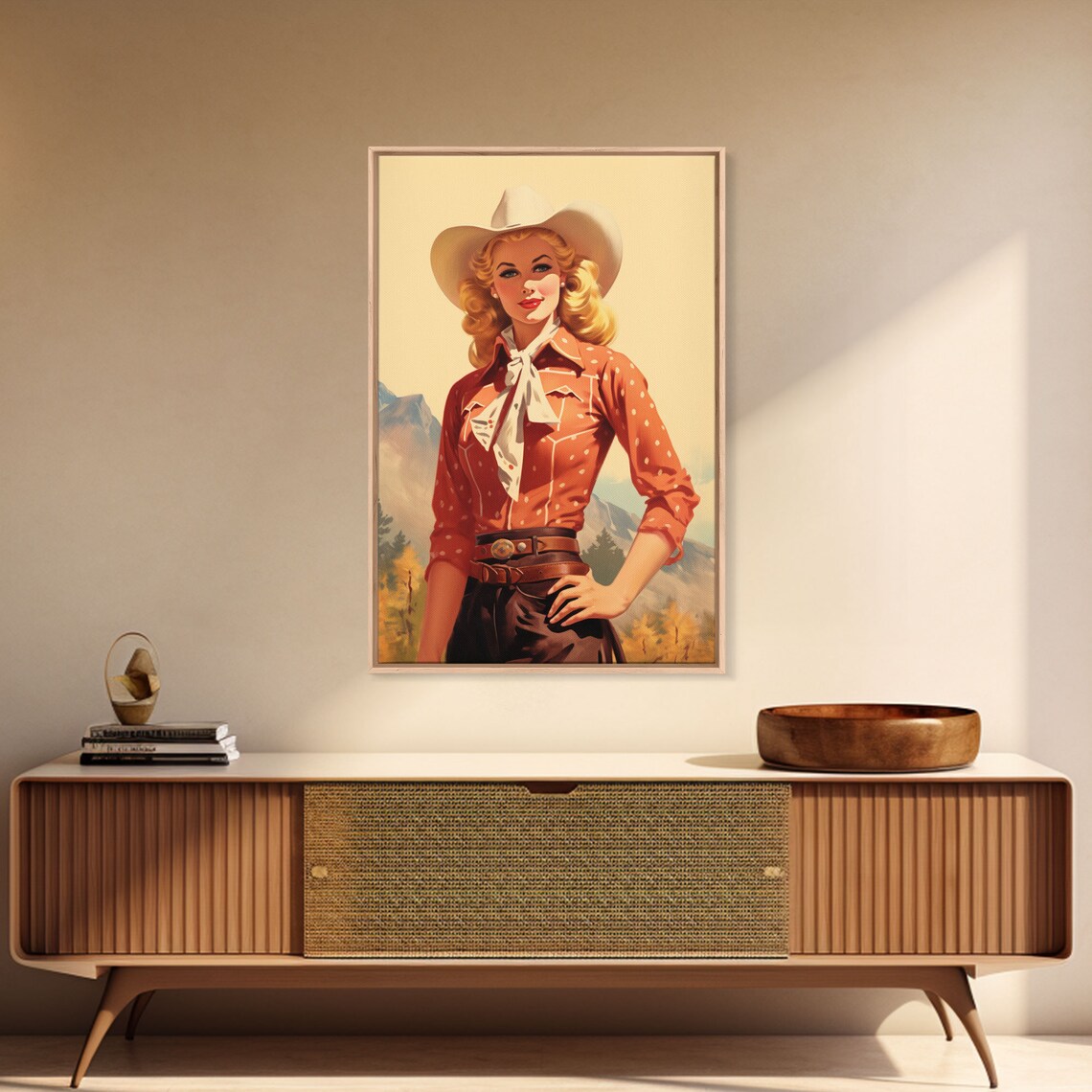 Retro Western Cowgirl Vintage Pin Up Style Cowboy Hat Art Poster - Image 3