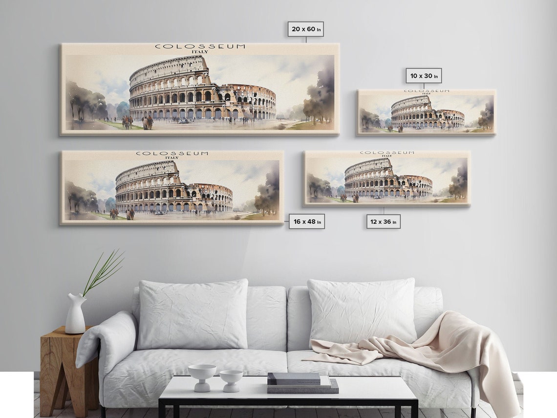 Colosseum Italy Rome Ancient Arena Crowd Watercolor Panoramic Poster - Image 2