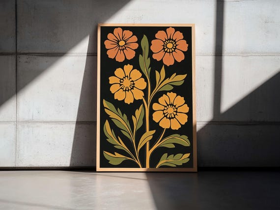 Abstract Geometric Flowers Minimalist Botanical Floral Wall Art Print Mid Century Modern Boho Decor Neutral Subdued Flower Art