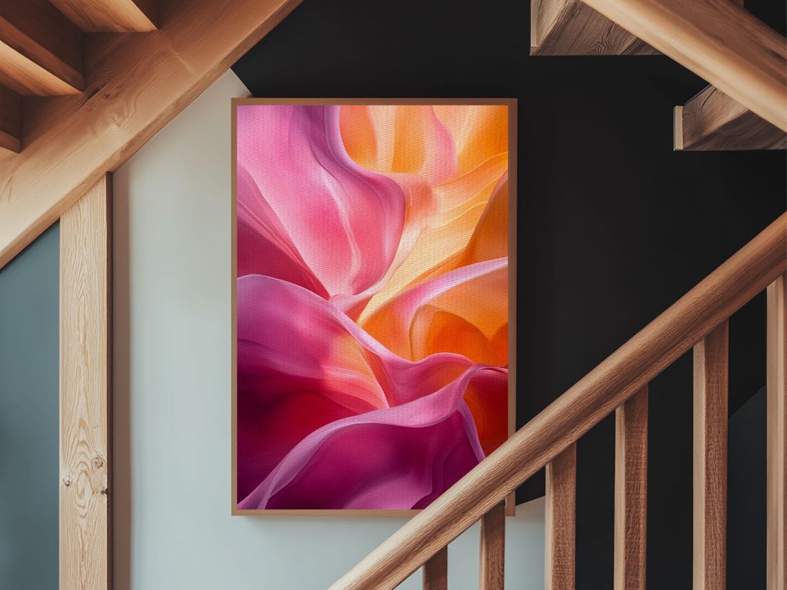 Pink Orange Silk Flow Fluid Abstract Dreamy Elegant Wall Art Poster - Image 3