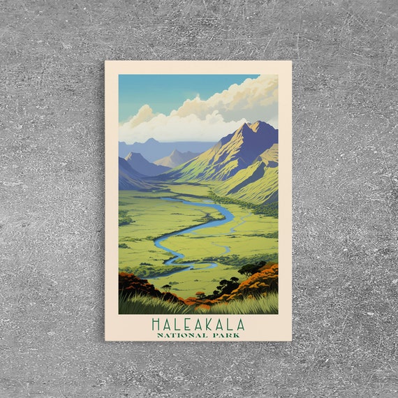 Haleakal National Park Travel Poster Art Print Wall Art Maui Hawaii Travel Art Midcentury Modern Travel Decor Wall Art
