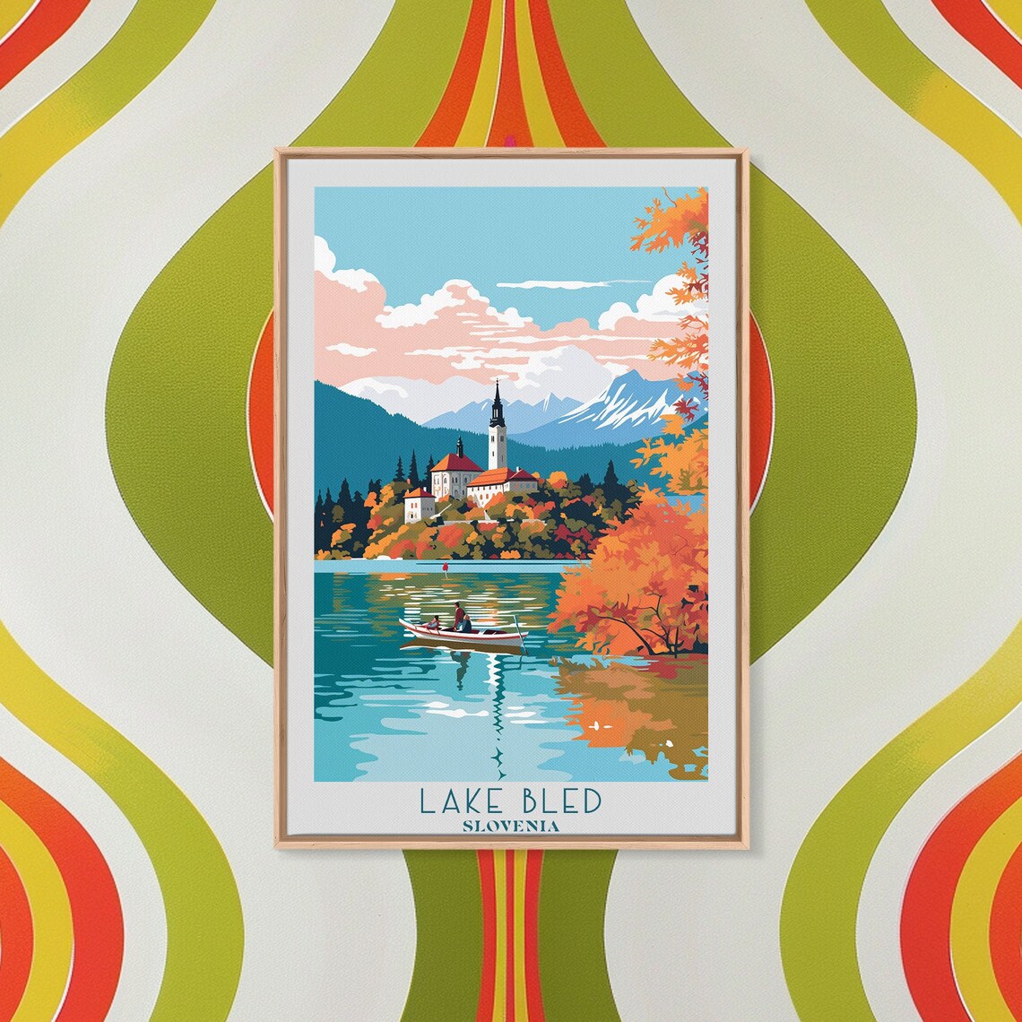Lake Bled Slovenia Island Church Autumn Boat Ride Travel Poster