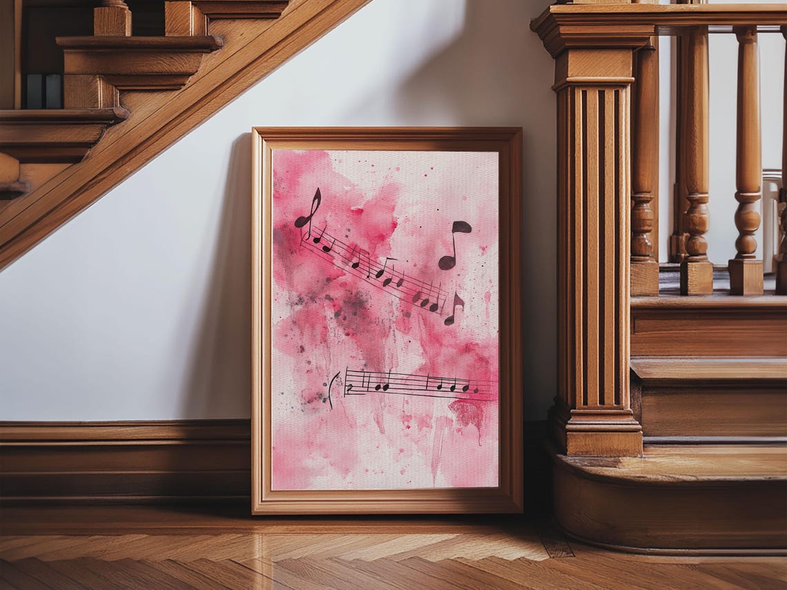 Musical Notes Pink Watercolor Abstract Music Lover Art Print - Image 2