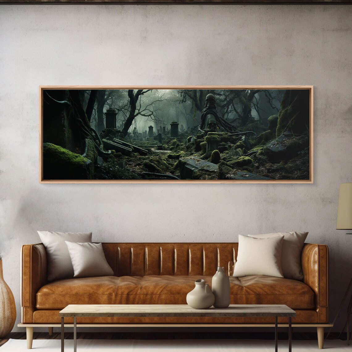 Spooky Overgrown Mossy Cemetery Foggy Forest Panoramic Poster - Image 6
