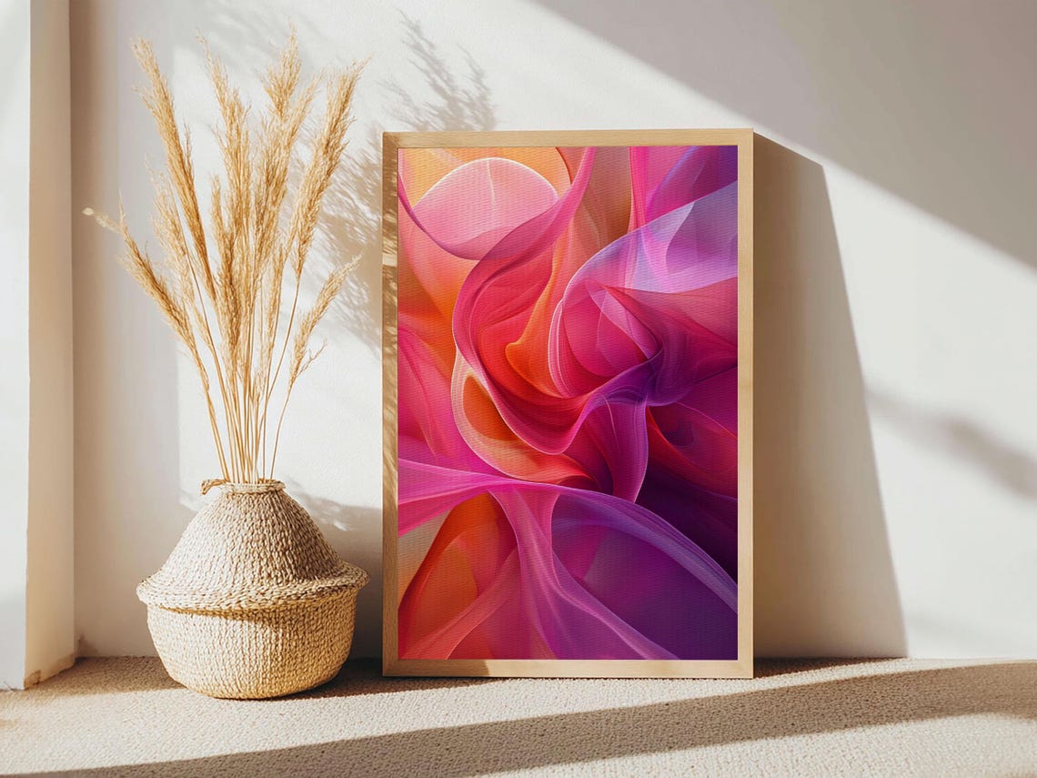 Pink Orange Abstract Fluid Waves Bold Colorful Modern Art Print - Image 4