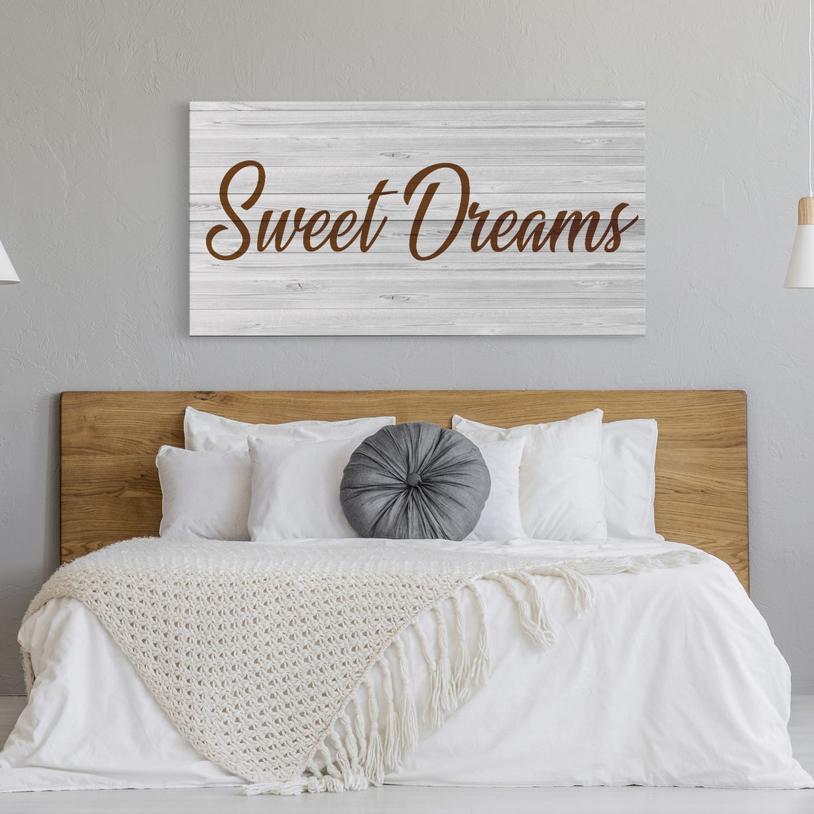 Sweet Dreams Brown Script Whitewashed Wood Bedroom Sign Wall Poster - Image 4