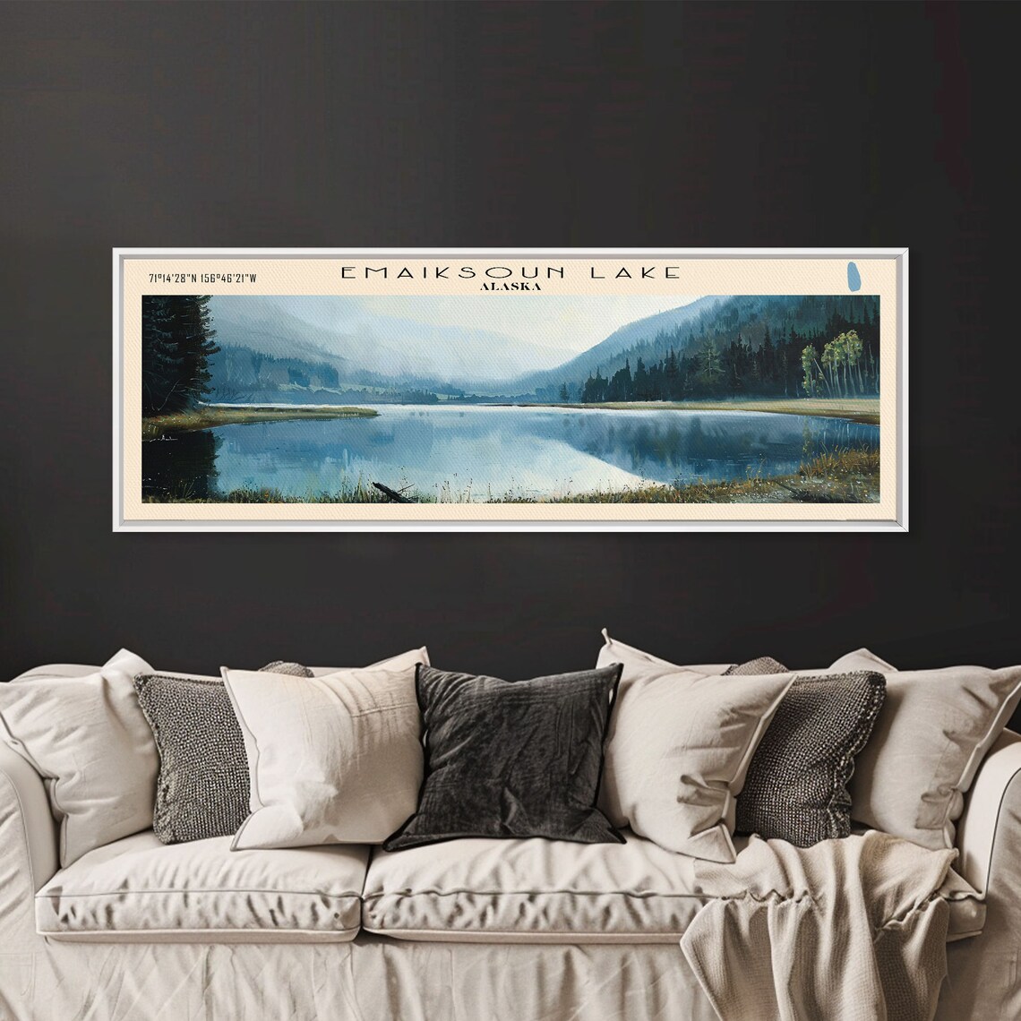 Emaiksoun Lake Alaska Misty Dark Blue Water Tall Pines Poster - Image 3