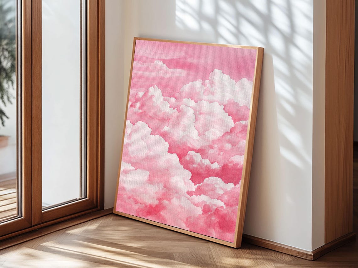 Pink Cloudscape Watercolor Fluffy Dreamy Sky Serene Bedroom Poster - Image 5
