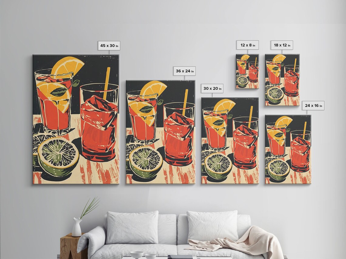 Retro Citrus Red Cocktails Block Print Style Bar Cart Decor Poster - Image 2