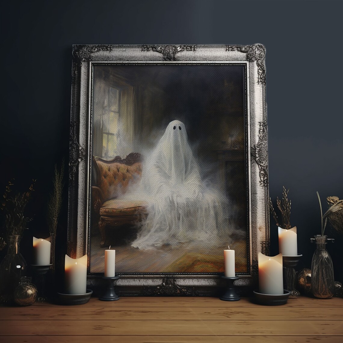 Ghost on Sofa Gothic Victorian Halloween Art Print - Image 6