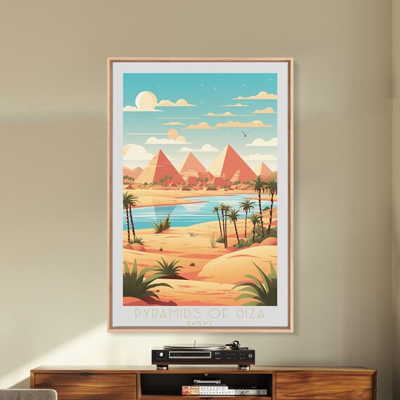 Pyramids Of Giza Framed Print Travel Poster Original Wall Art Home Decor Gift For Travel Lover Wall Hanging