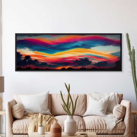 Beautiful Panoramic Sunset Watercolor Extra Large Wall Art Framed Panoramic Print Framed Wall Art