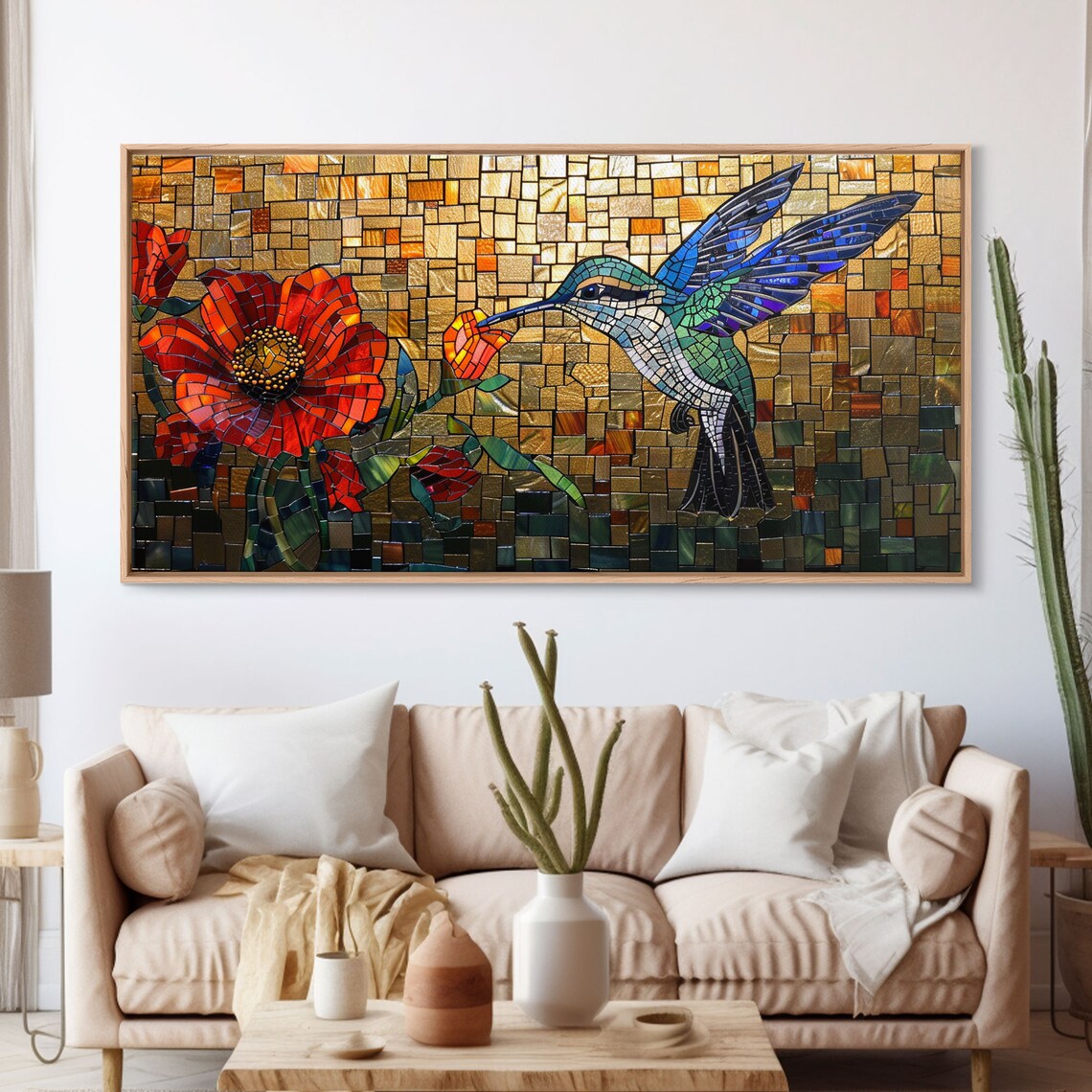 Hummingbird Stained Glass Style Wall Art Print - Image 3