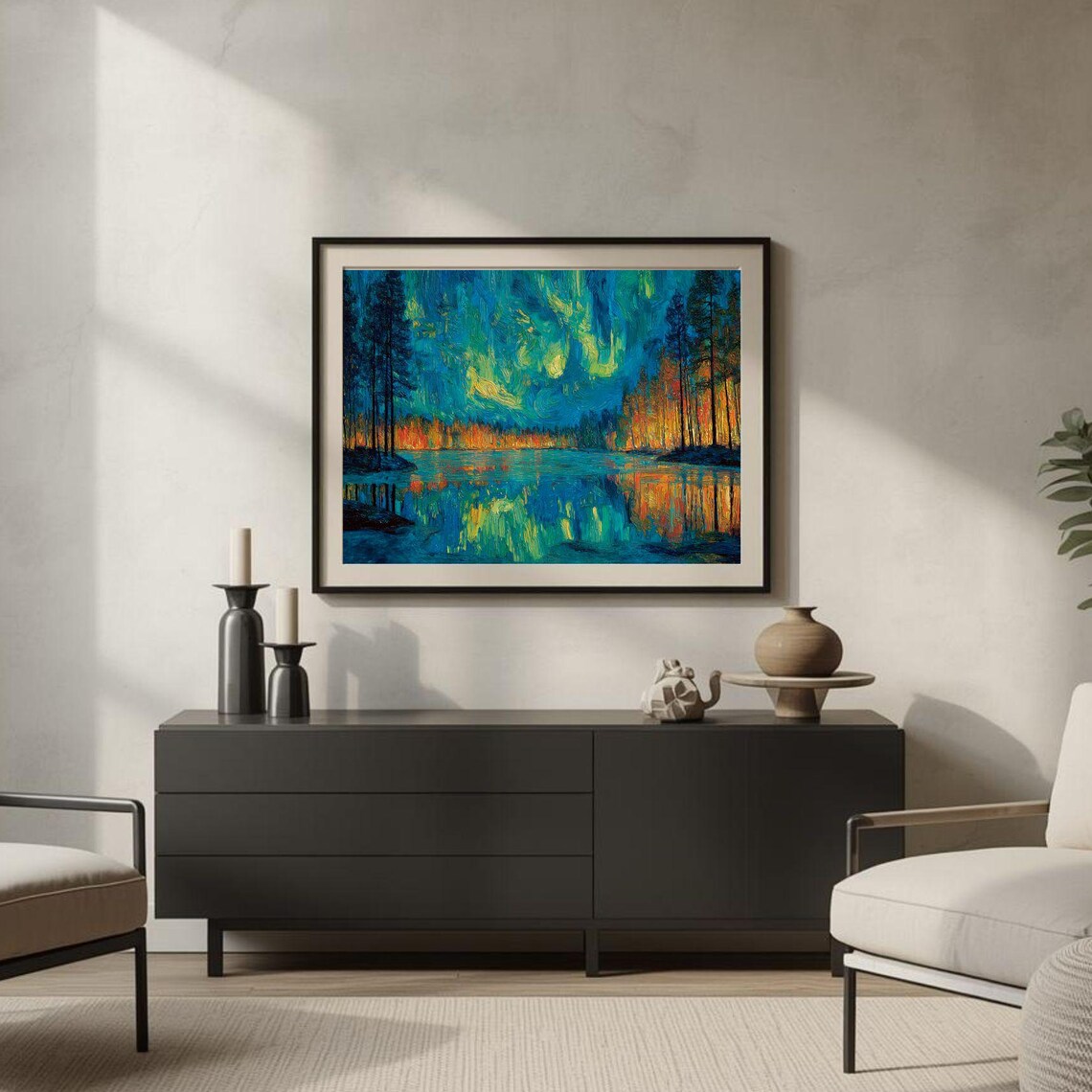 Aurora Borealis Lake - Starry Night Landscape
