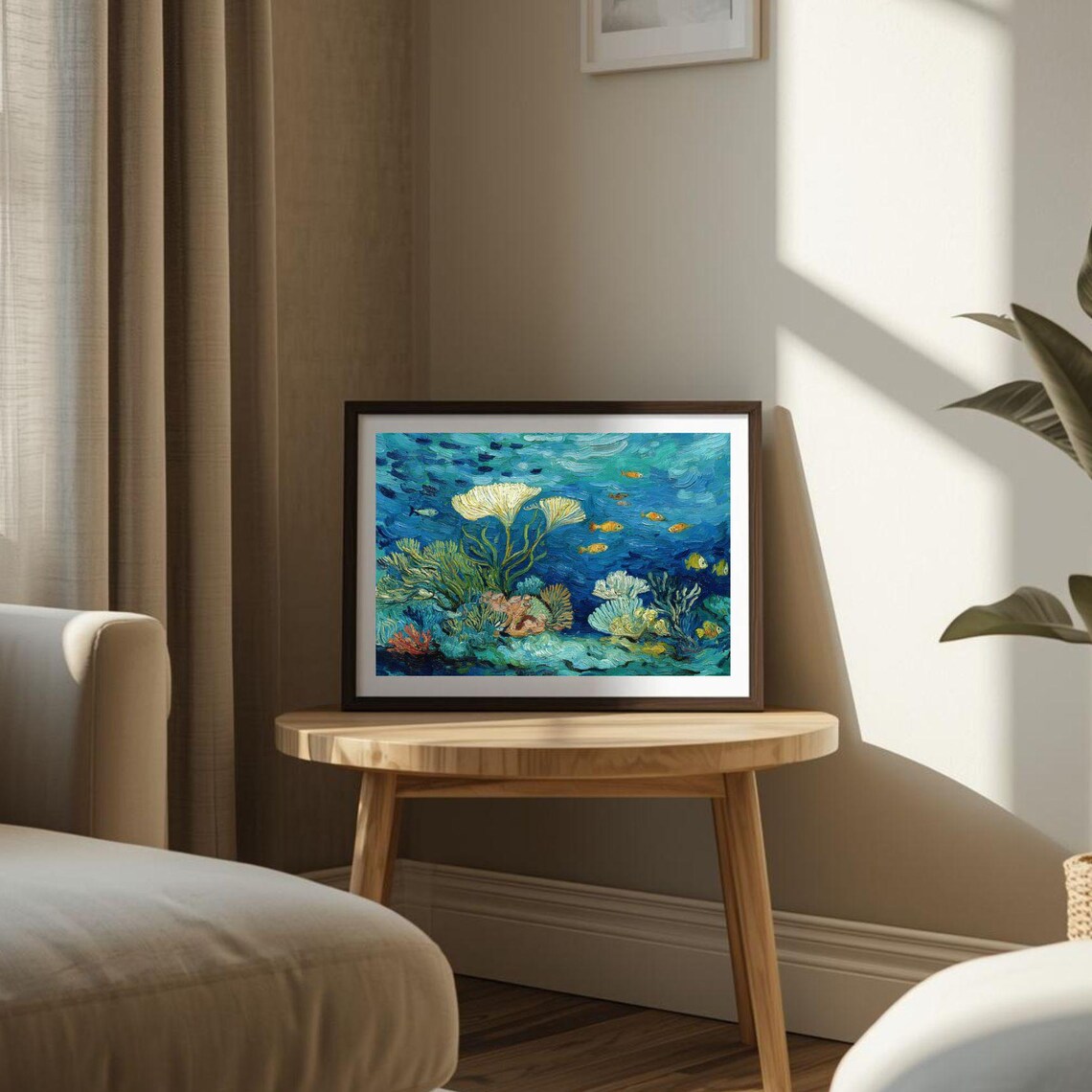 Starry Night Coral Reef Tropical Fish Swirling Ocean Art Poster