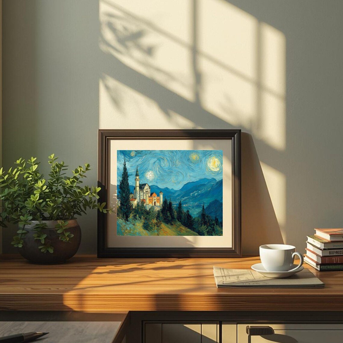 Starry Night Castle Poster Moonlit Fairytale Towers Impressionist Painting