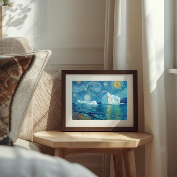 Van Gogh Style Starry Night Iceberg Arctic Seascape Moonlight Poster