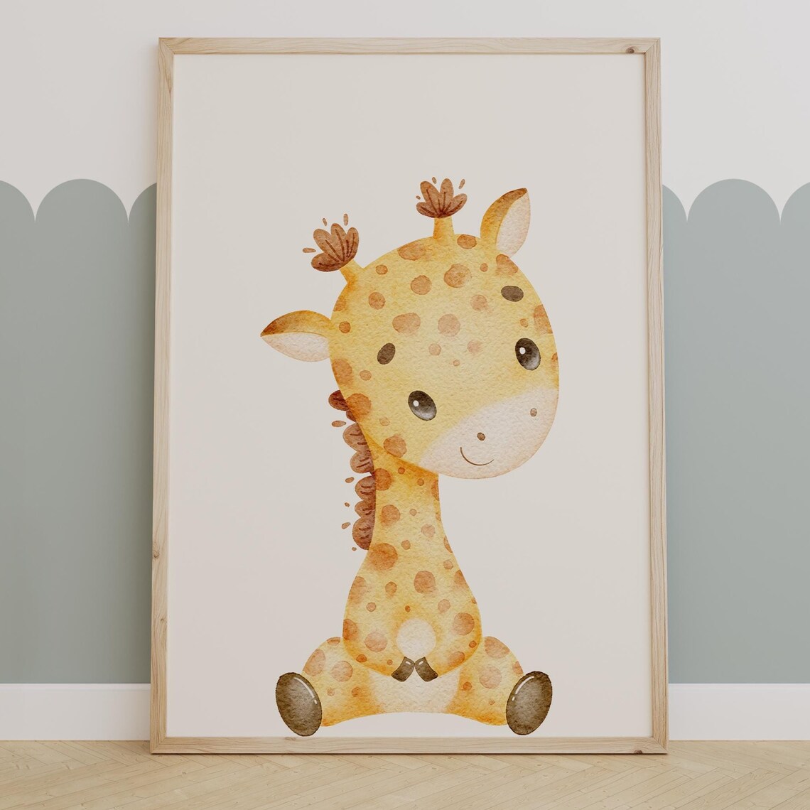 Adorable Baby Giraffe Watercolor Minimalist Safari Nursery Poster