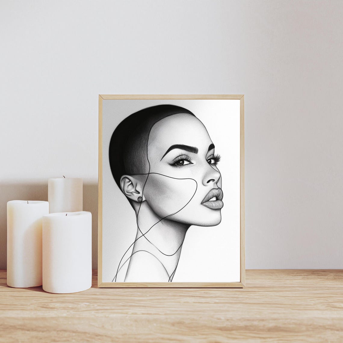 Minimalist Woman Line Art Abstract Bw Portrait For Modern Wall Decor Tech Style Poster Tattoo Studio - Image 3