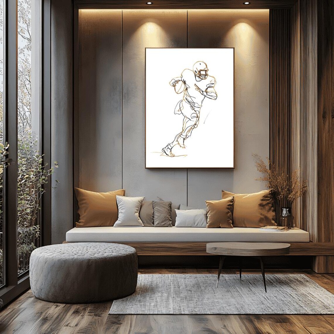 Football Quarterback Continuous Line Drawing Red Ink Sports Room Decor Poster - Image 2