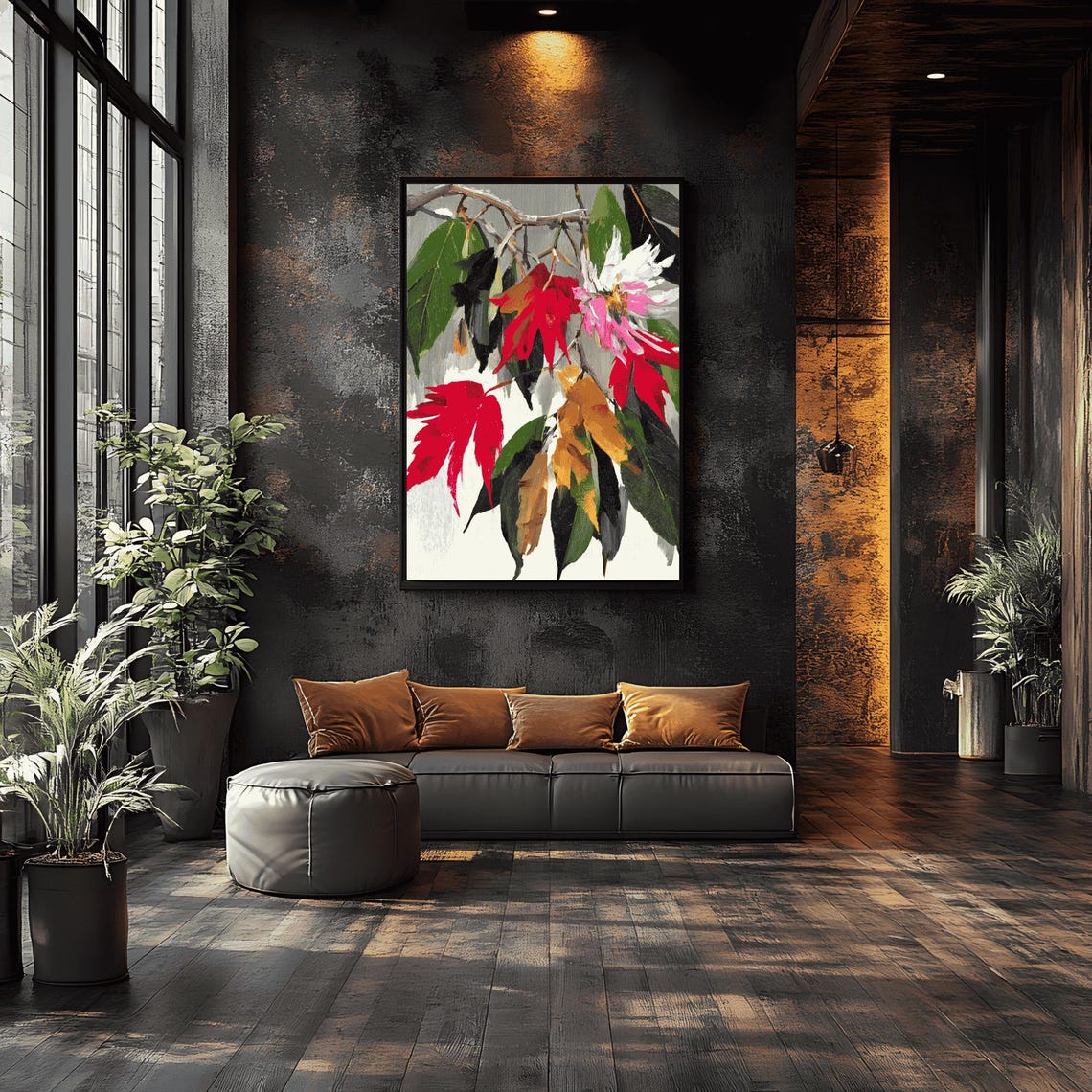 Japanese Botanical Autumn Leaves Red Maple Flower Vibrant Color Poster - Image 2