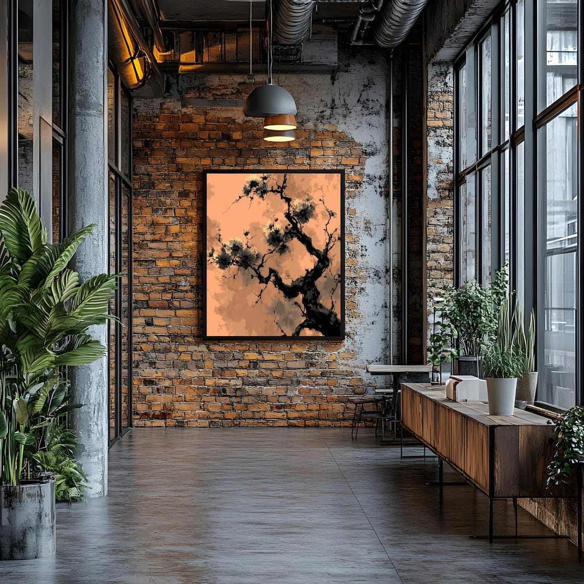 Japanese Cherry Blossom Wall Art Tree Ink Painting Poster Elegant Home Decor Zen For - Image 2