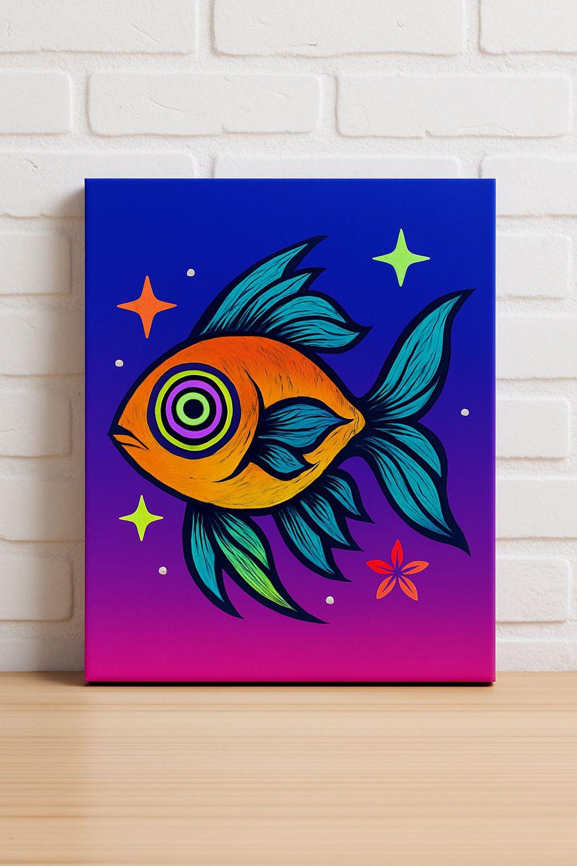 Neon Trippy Fish Swirl Eye Psychedelic Pop Art Ocean Decor Poster