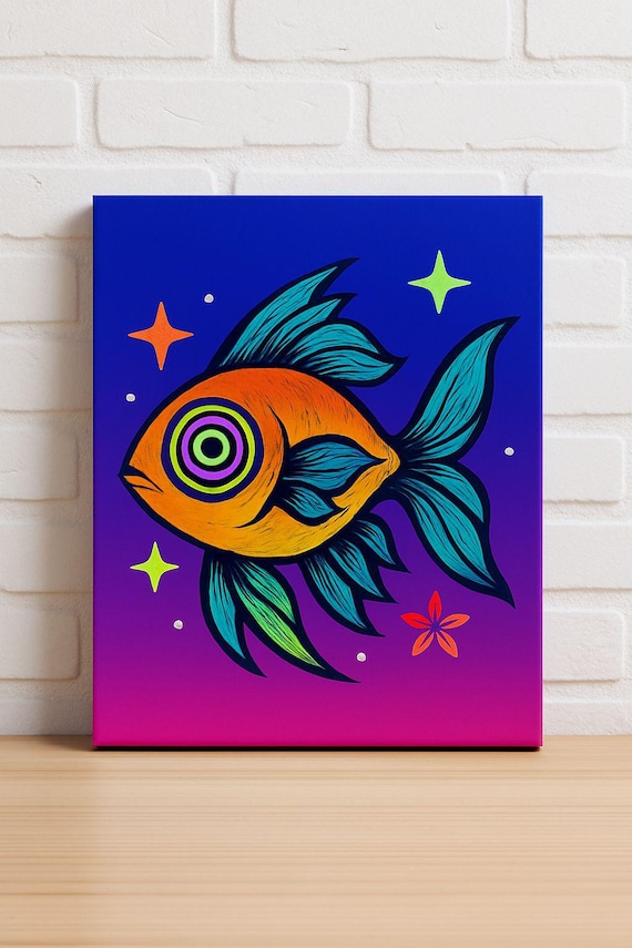 Neon Trippy Fish Swirl Eye Psychedelic Pop Art Ocean Decor Poster