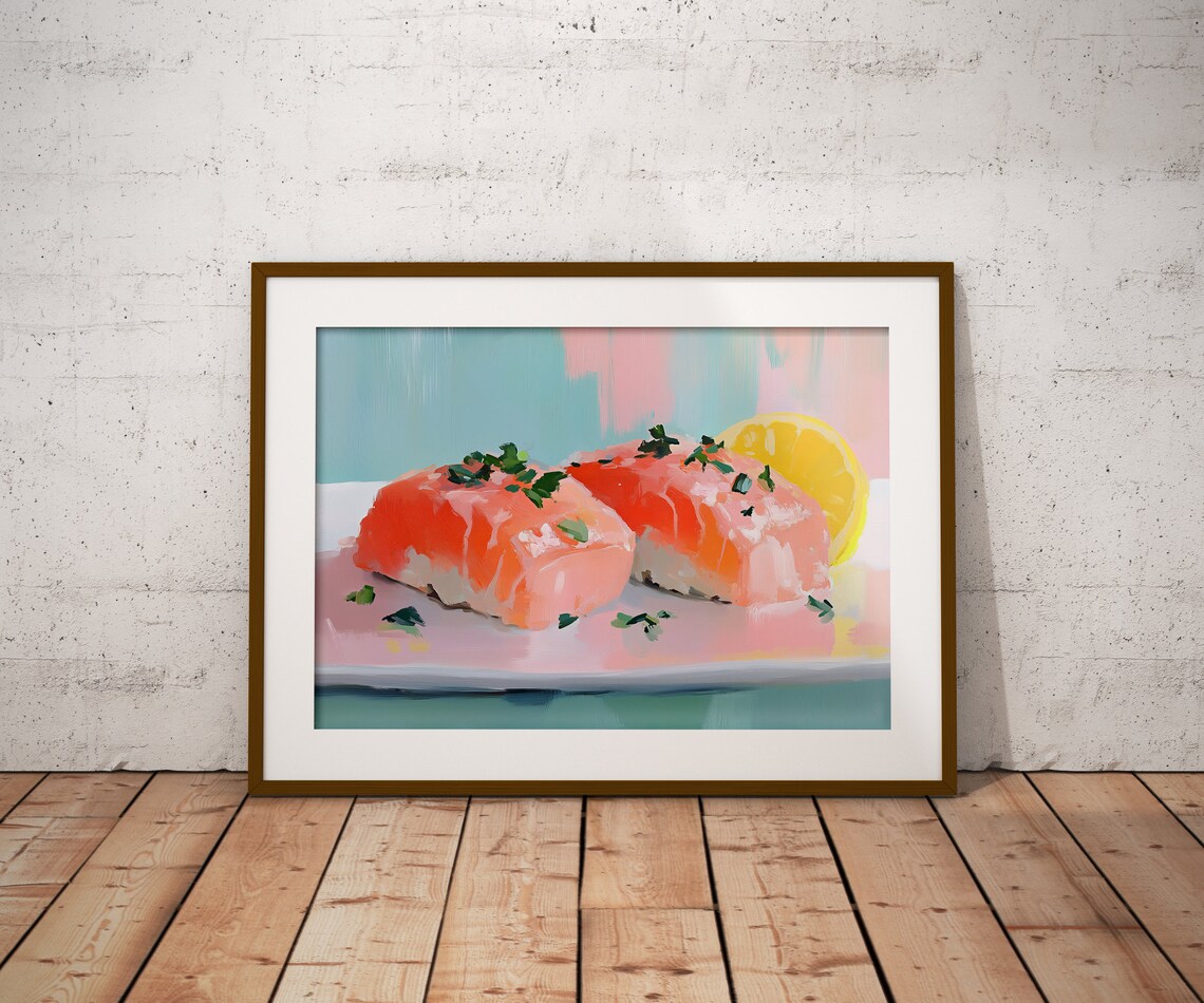 Salmon Nigiri Sushi With Lemon Colorful Food Painting Poster - Image 4