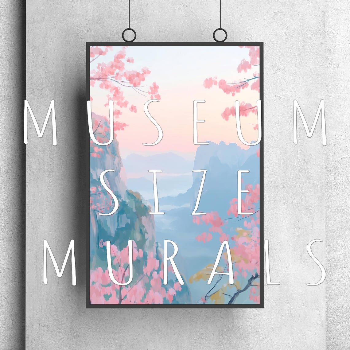 Pink Cherry Blossom Misty Mountain Lake Spring Landscape Art Poster - Image 3