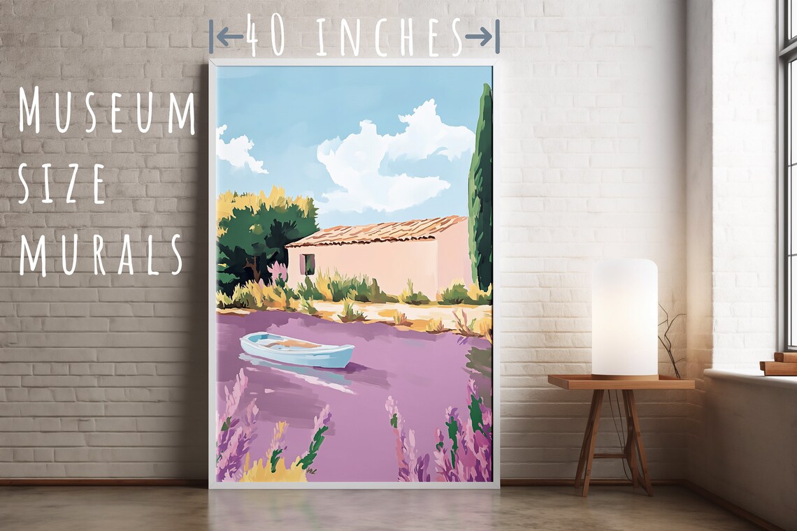 Blue Rowboat on Lavender Water by Pink Cottage Coastal Painting Poster - Image 5