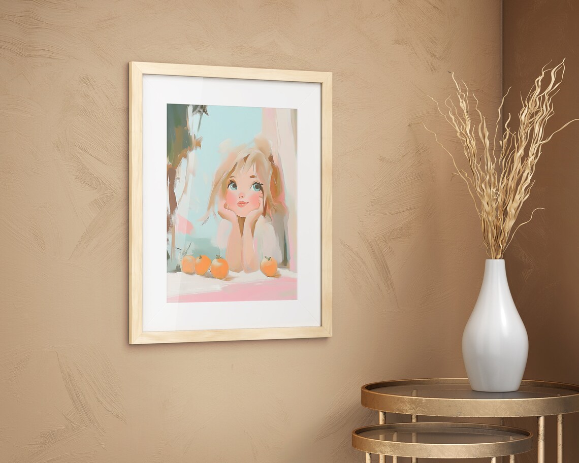 Sweet Blonde Girl With Oranges Summer Beach Daydream Art Poster - Image 2