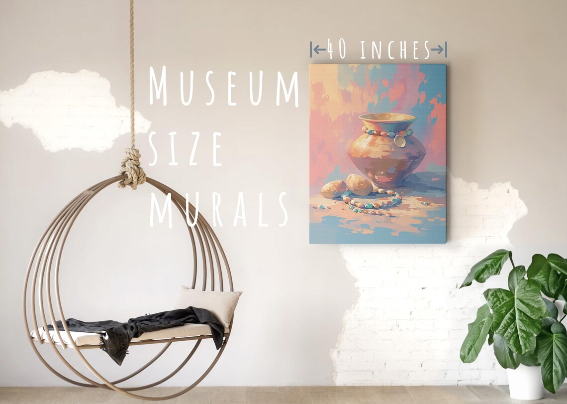 Clay Pot Still Life Beaded Necklace Pebbles Pastel Bohemian Art Poster - Image 5