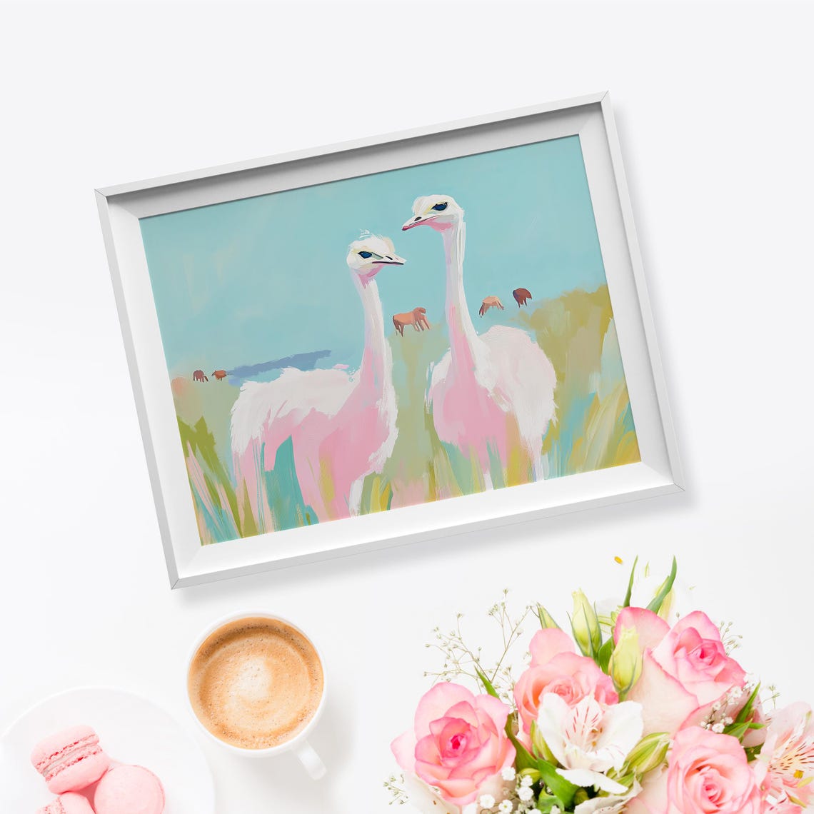 Pink Ostrich Painting Soft Pastel Birds Savannah Art Print Ostrich Nursery Art Pink Animal Painting Ostrich Pastel Watercolor Ostrich - Image 5