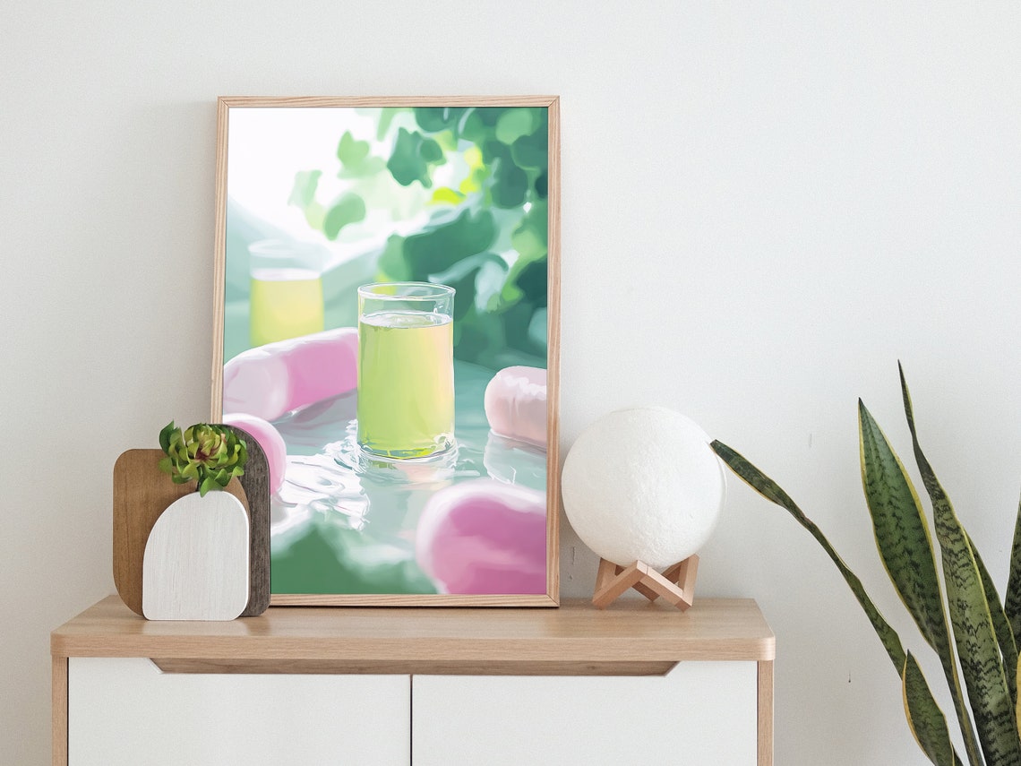 Fresh Lemonade Glasses Pink Citrus Pastel Summer Kitchen Print - Image 2