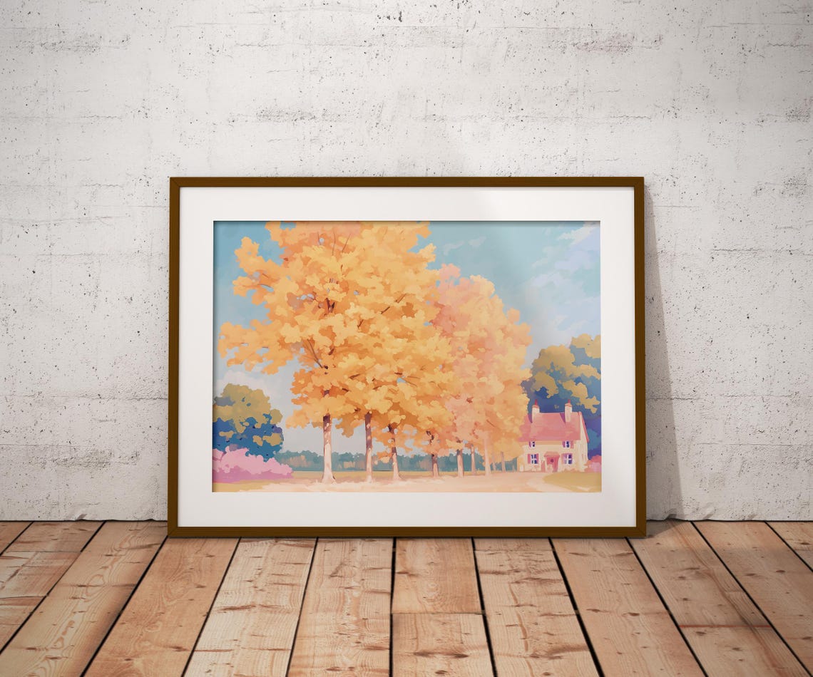 Golden Autumn Trees Countryside Cottage Fall Foliage View Poster - Image 2
