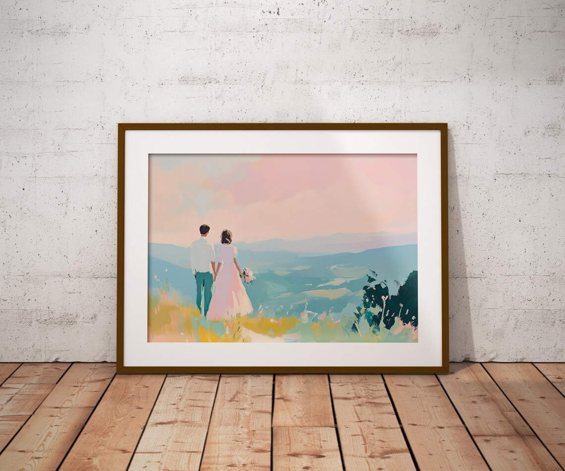 Couple Holding Hands Ocean Overlook Sunset Romantic Wedding Poster - Image 2