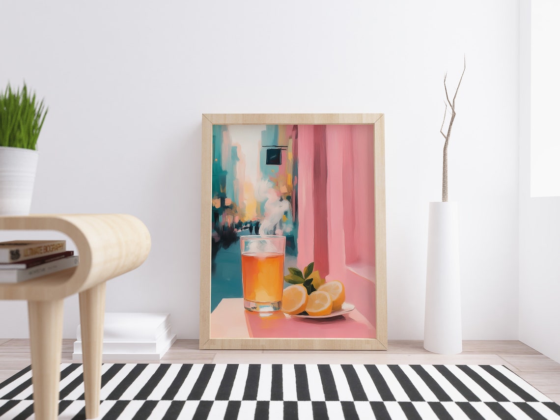 Steaming Hot Lemon Tea by the Window Pastel Drink Art Kitchen Poster - Image 4