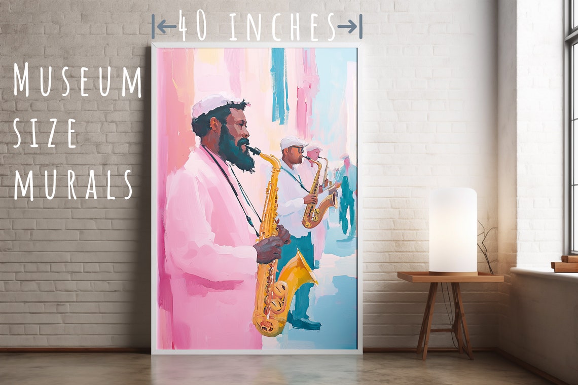 Saxophonist Pastel Jazz Band Art Festival Wall Decor Urban Music Art Room Bourbon Street Musicians Jazz Festival Poster - Image 5
