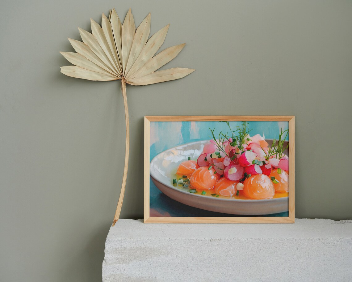 Colorful Salmon Poke Bowl With Radish Fresh Seafood Painting Poster - Image 5